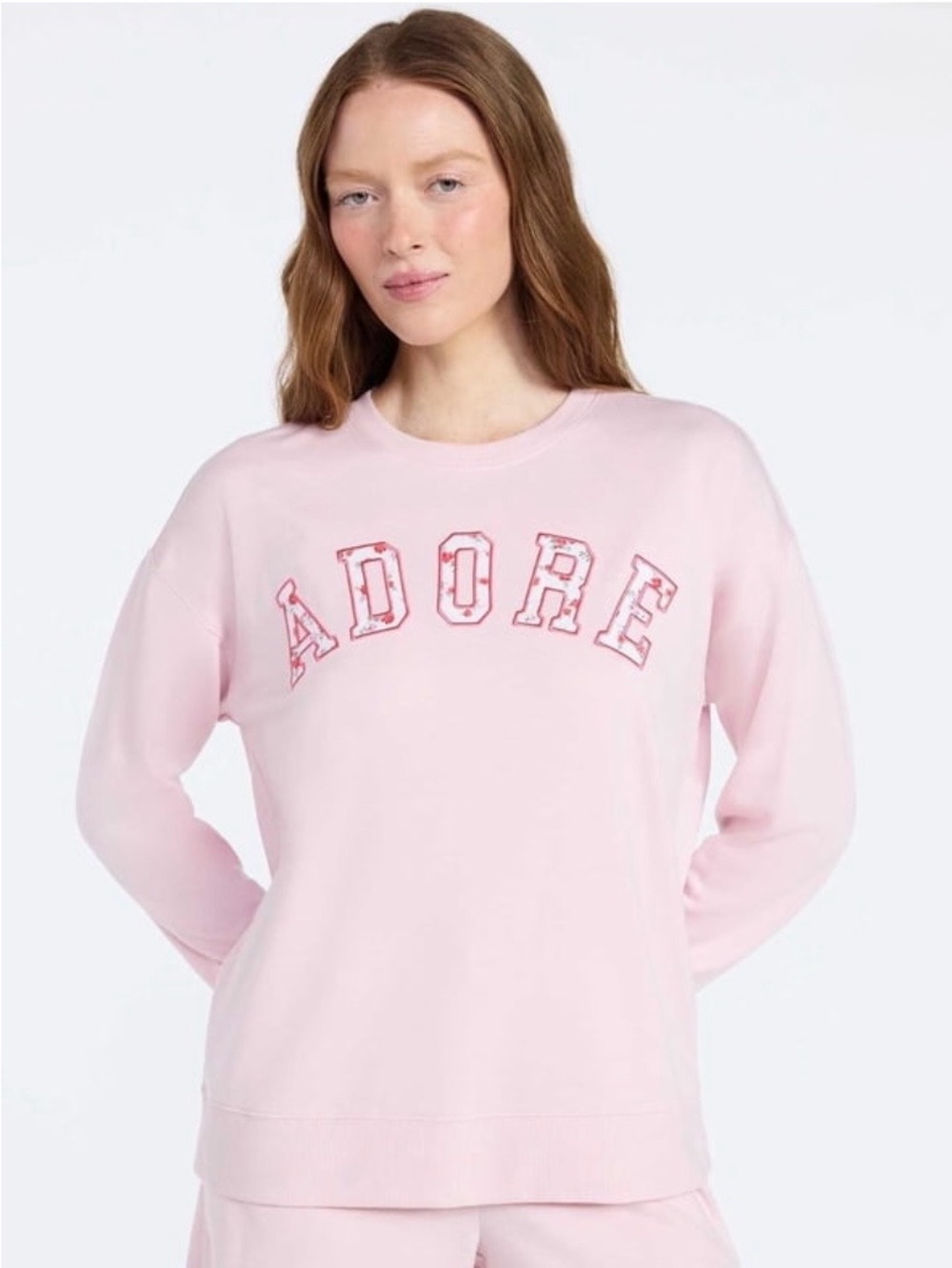 Joyspun French Terry Adore Embroidered Sweatshirt Pink Floral NWT